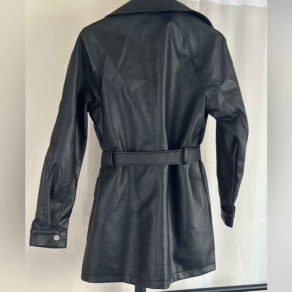 Faux Leather Belted Coat - Picture 3 of 5